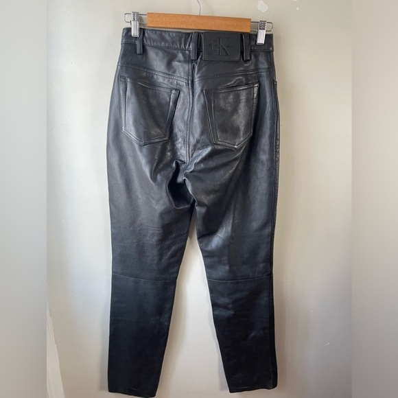 Vintage Calvin Klein 100% leather black high waisted pants size 4 - Picture 2 of 15